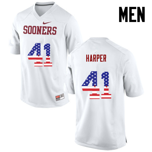 Men Oklahoma Sooners #41 Casey Harper College Football USA Flag Fashion Jerseys-White - Click Image to Close